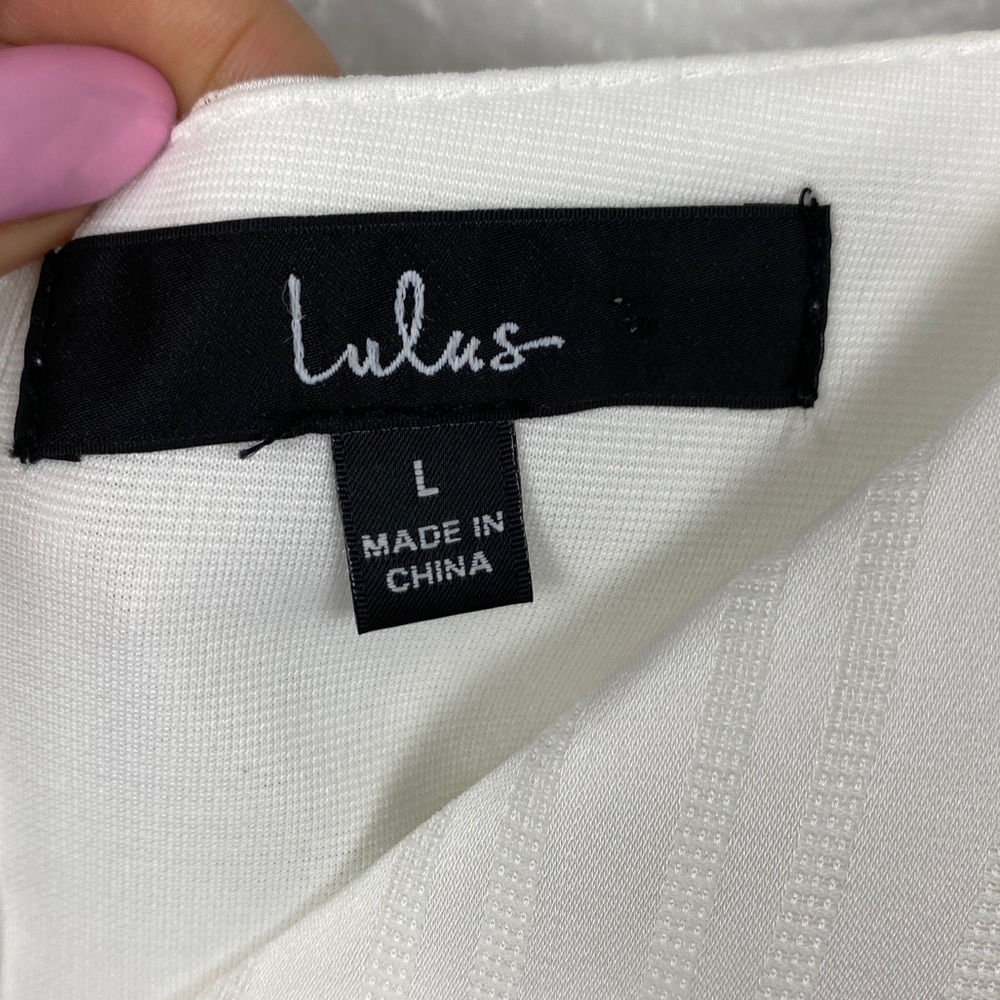 Lulus Dance After Dark White Satin Striped
Skater mini Dress Large - Picture 8 of 10